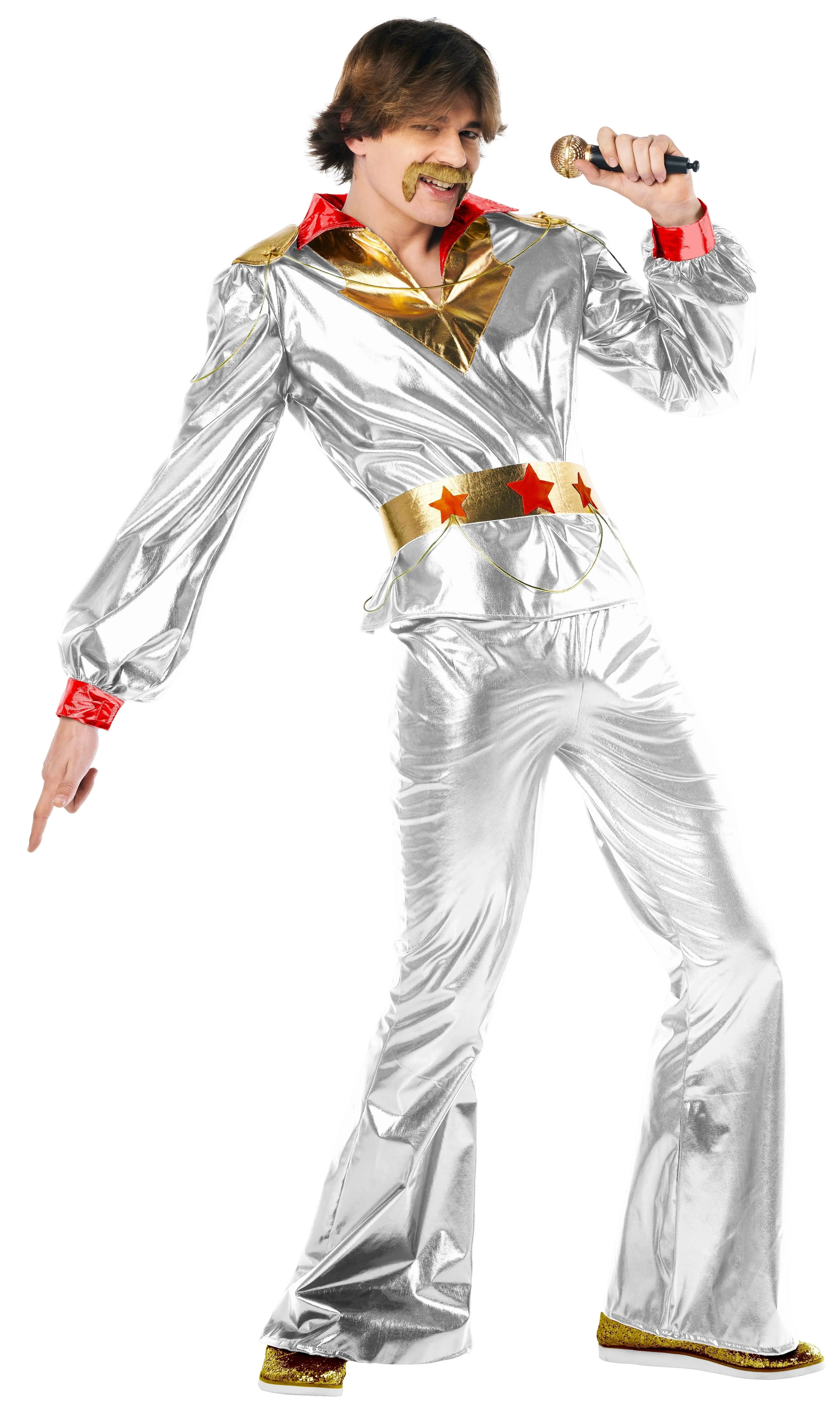 Disfraces para Grupo de Disco Años 70 Plateado y Rojo Discotequeros Disfraces Simon
