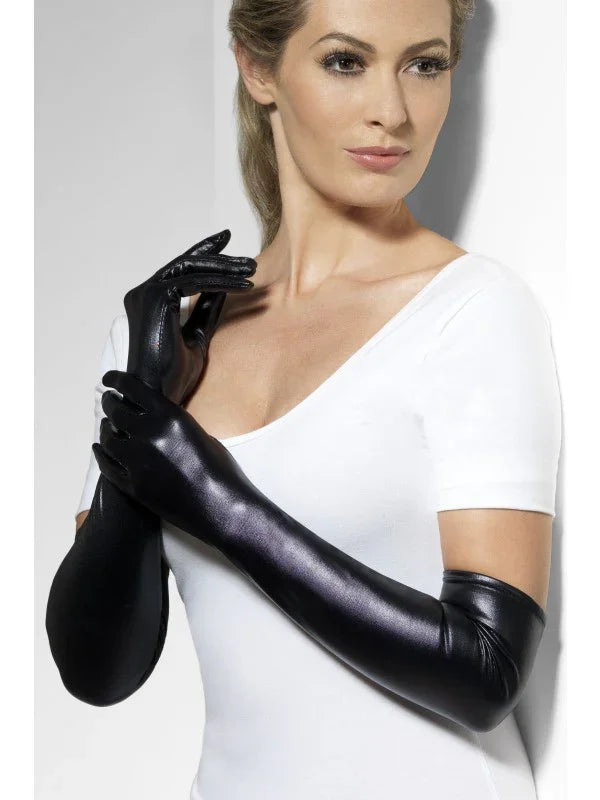 Guantes Negros Largos Efecto Látex Guantes Smiffys