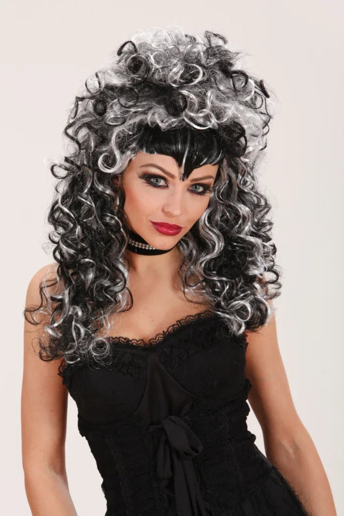 Peluca de Vampiresa Blanca y Negra Rizada COMPLEMENTOS Widmann