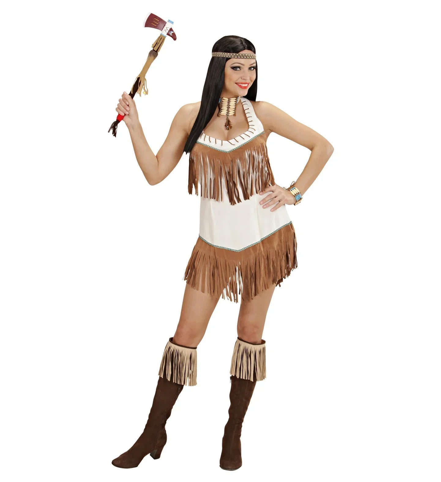 Disfraz de India Beige con Flecos Adultos Widmann