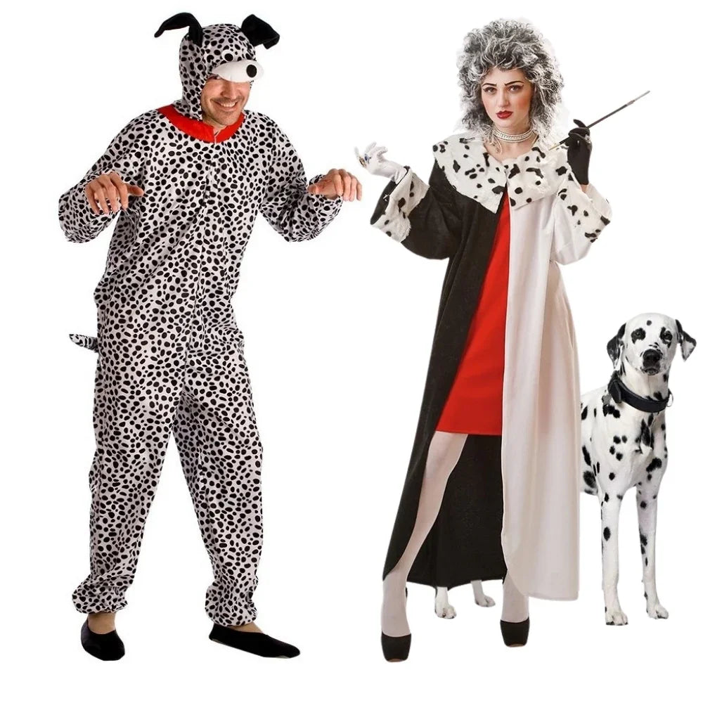 Disfraces en Pareja de Cruella de Vil y Perro Dálmata 101 Dálmatas Disfraces Simon