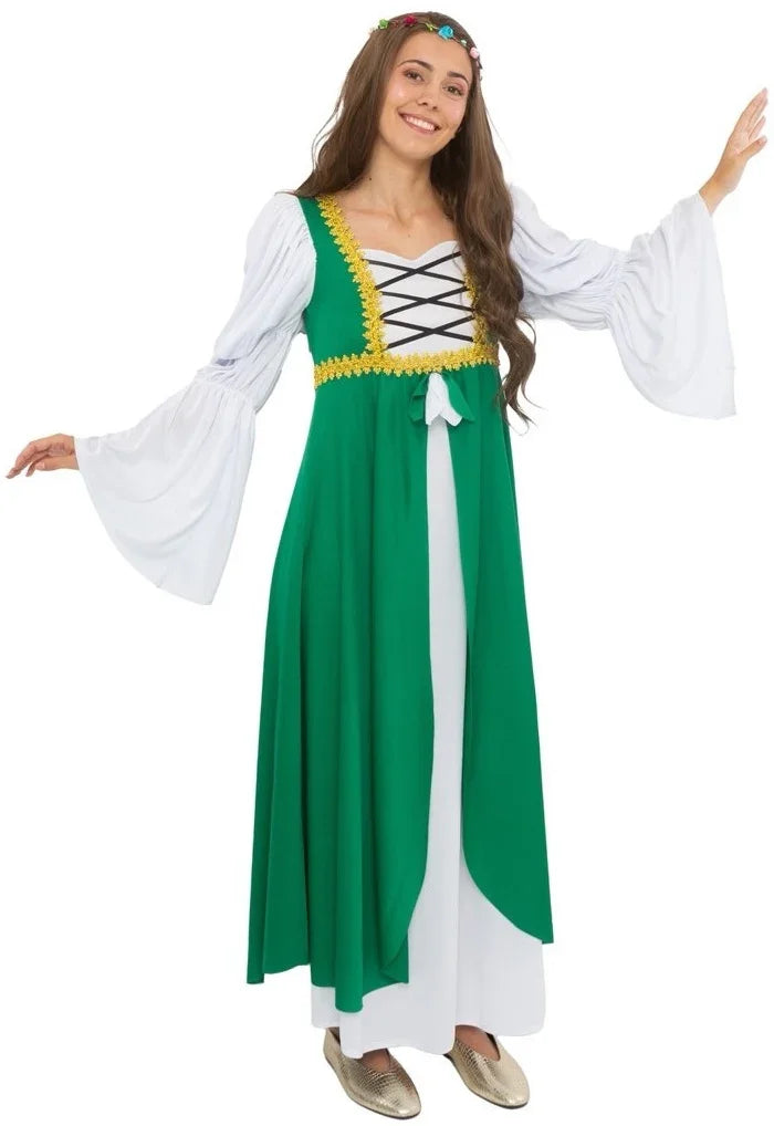 Disfraz de Doncella Medieval Verde para Mujer Princesas y Damas Medievales El Rey del Carnaval
