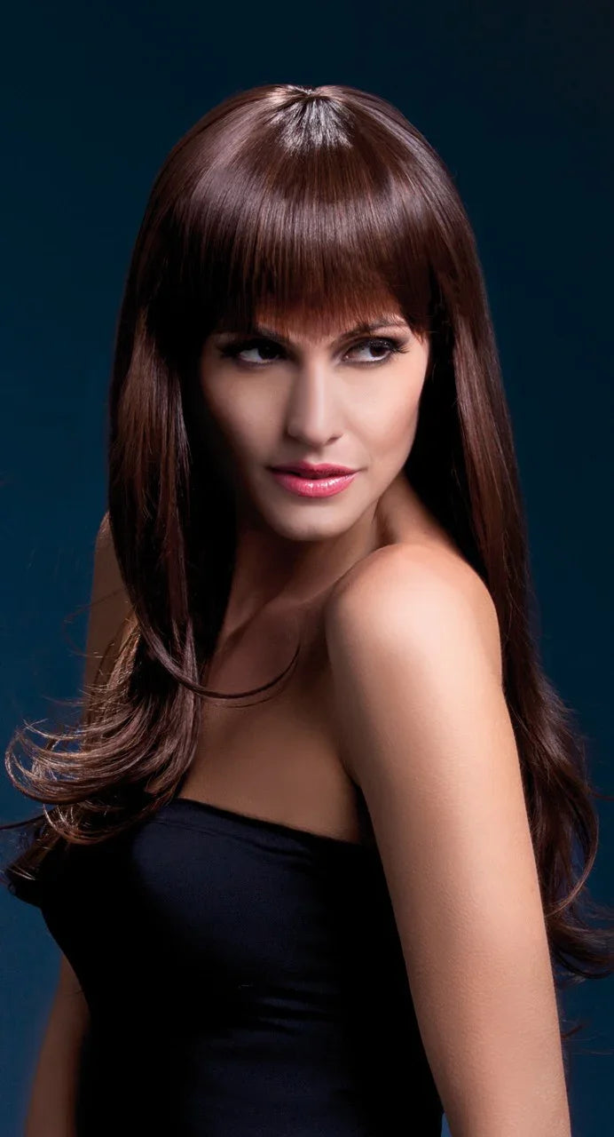 Peluca Lisa con Flequillo Castaña Premium Pelucas Smiffys