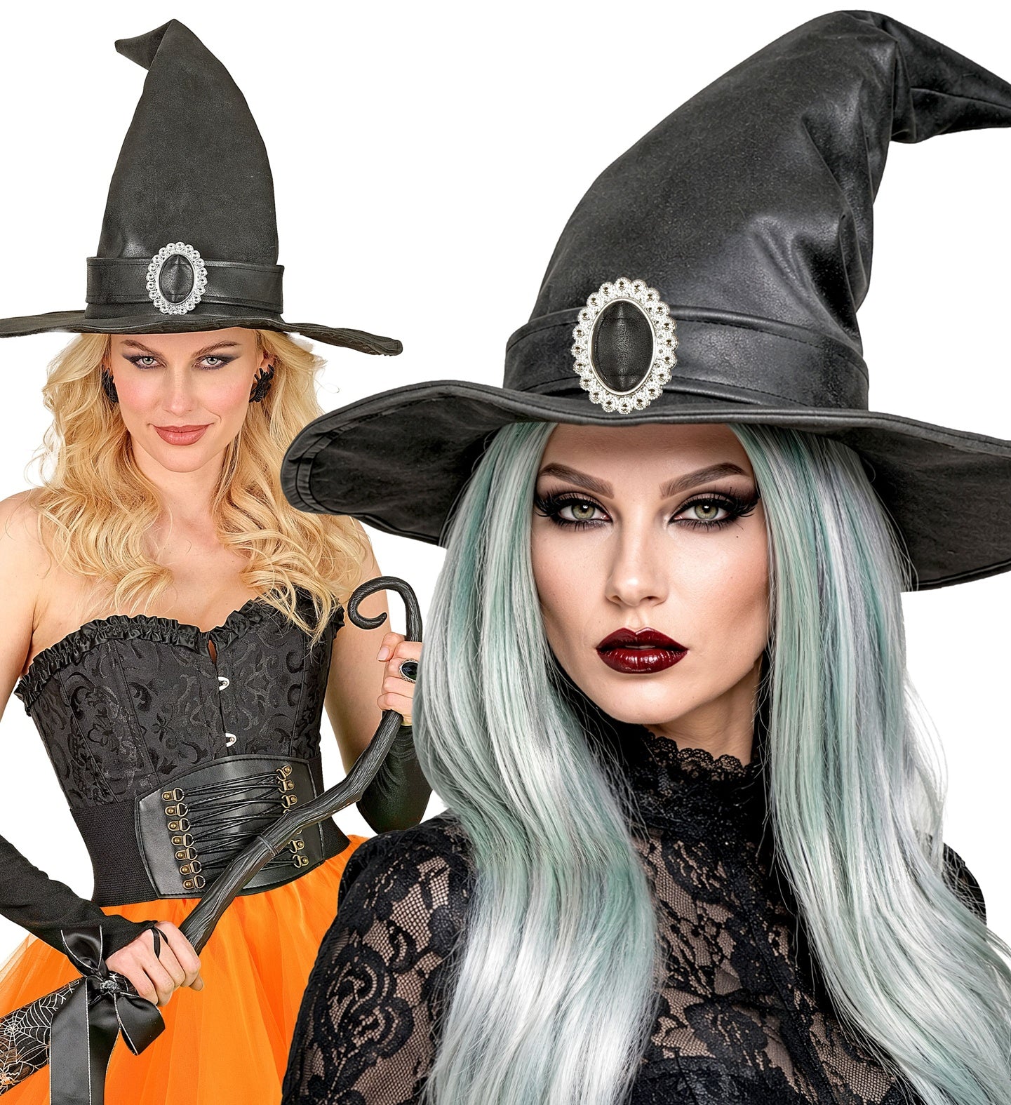 Chapeau de sorcière en cuir écologique pour Femme
