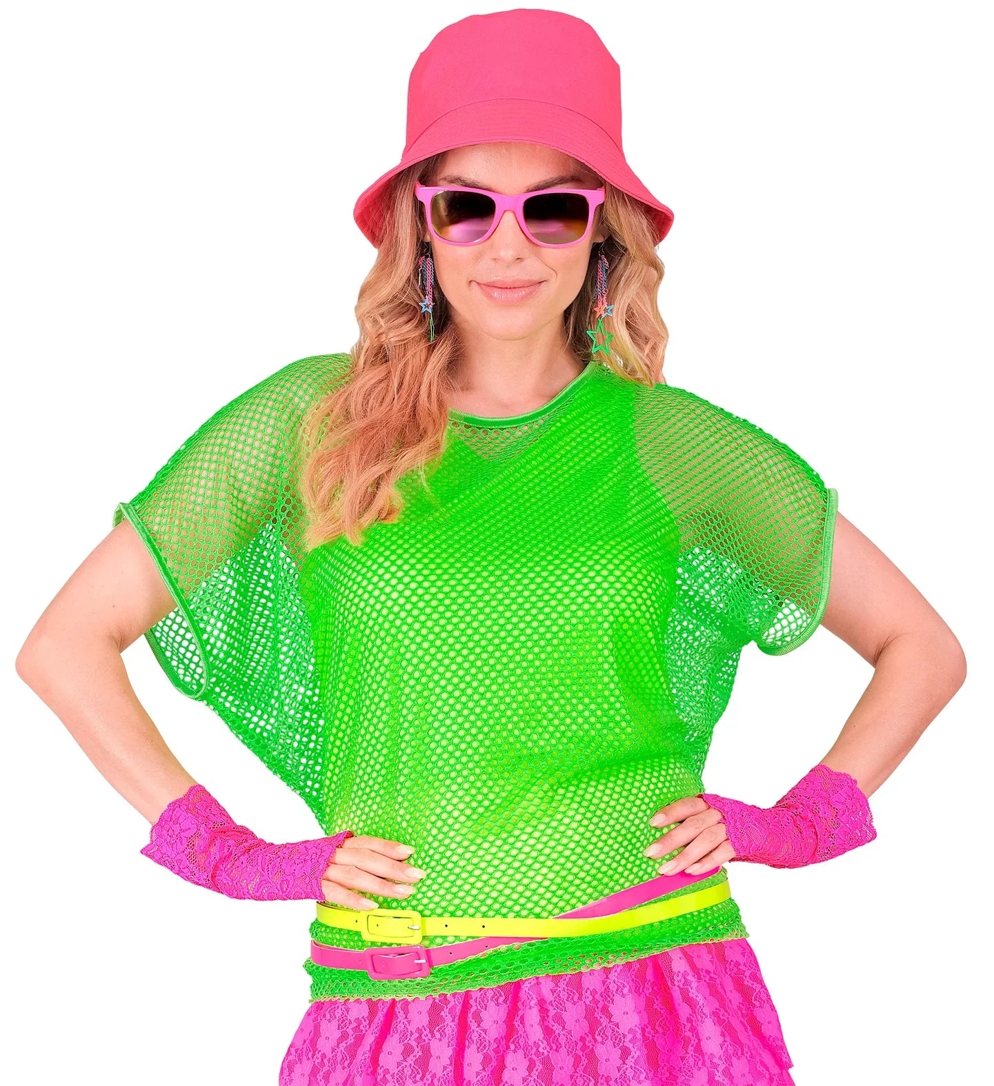 Camiseta de Rejilla Verde Fosforito Estilo Años 80 Años 80 Widmann