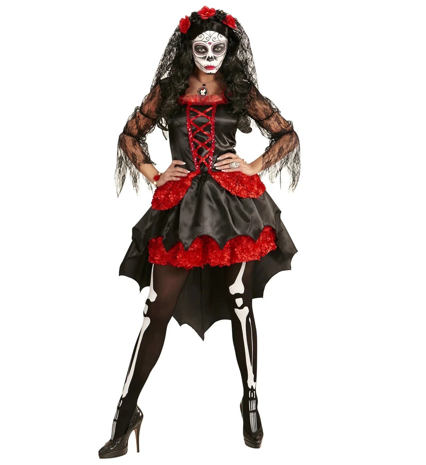 Disfraz de Catrina con Tocado para Mujer Halloween Widmann