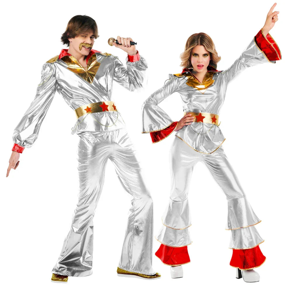 Disfraces en Pareja de Disco Años 70 Plateado y Rojo Disco Disfraces Simon
