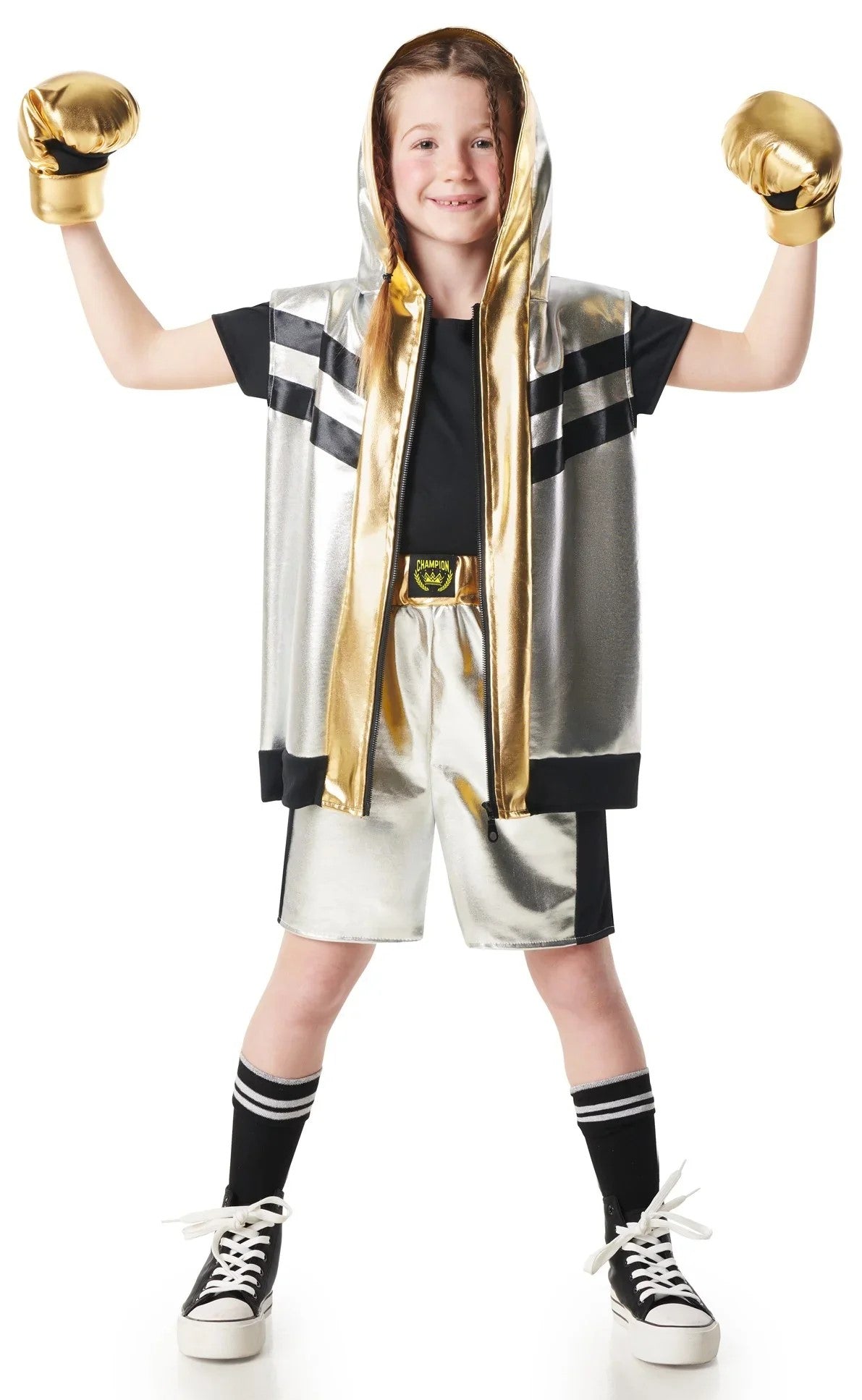 Déguisements de couple de boxeurs argentés