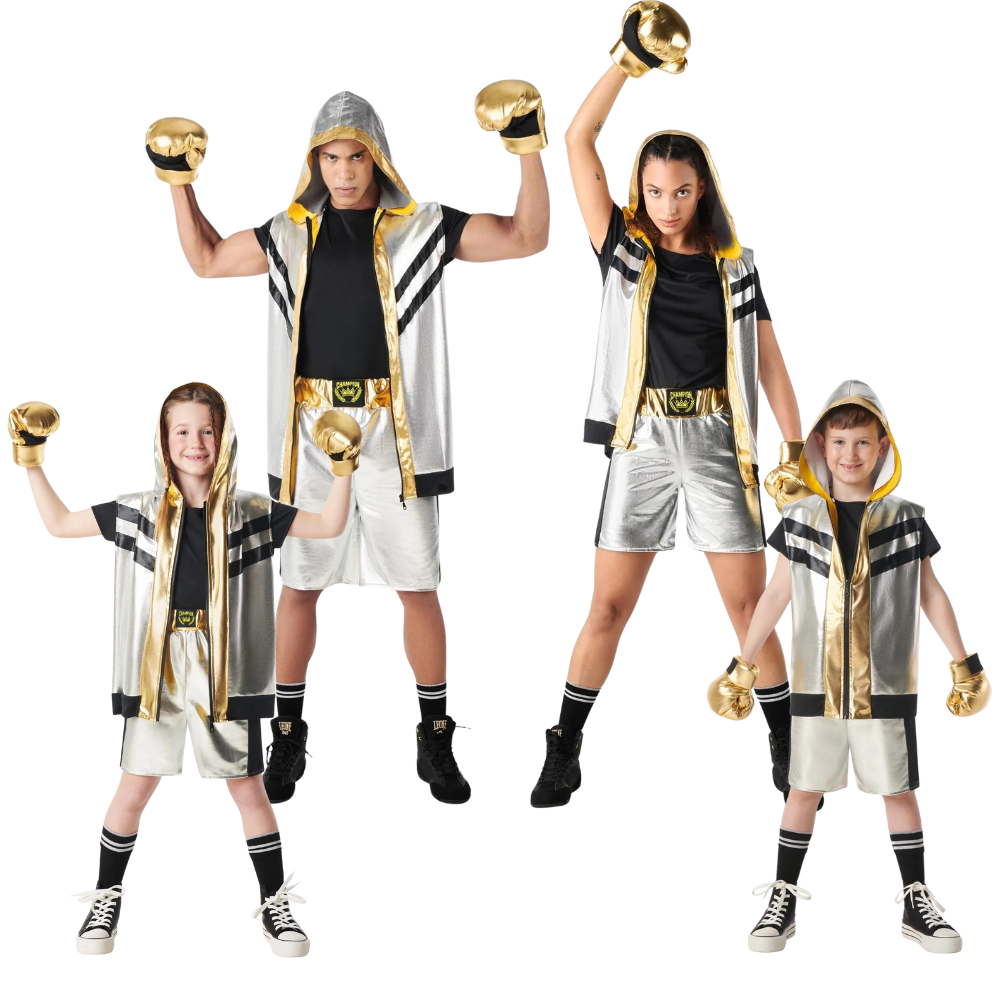 Déguisements de couple de boxeurs argentés