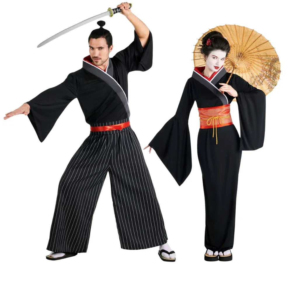 Disfraces en Pareja de Samurái y Geisha Negros Orientales Disfraces Simon