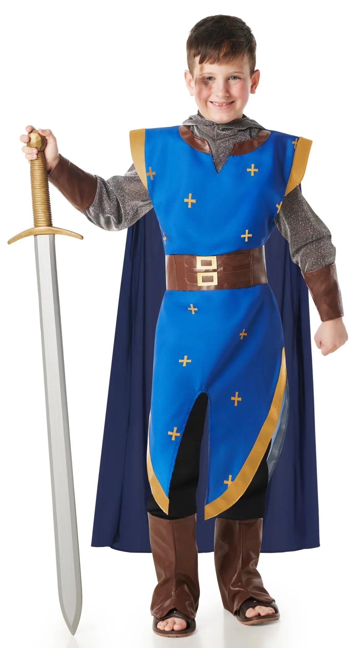 Disfraz de Caballero Medieval Azul con Capa para Niño Caballeros y Cruzados Medievales Kimokawaii