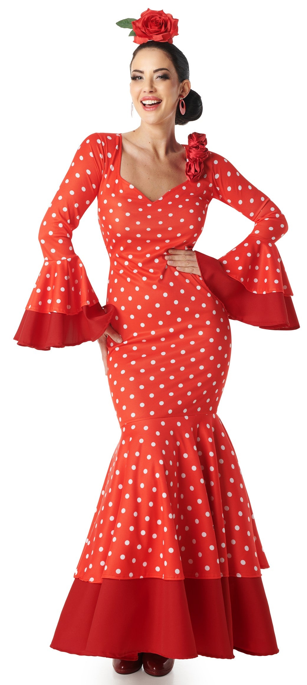 Déguisement de flamenco rouge à pois blancs pour femme