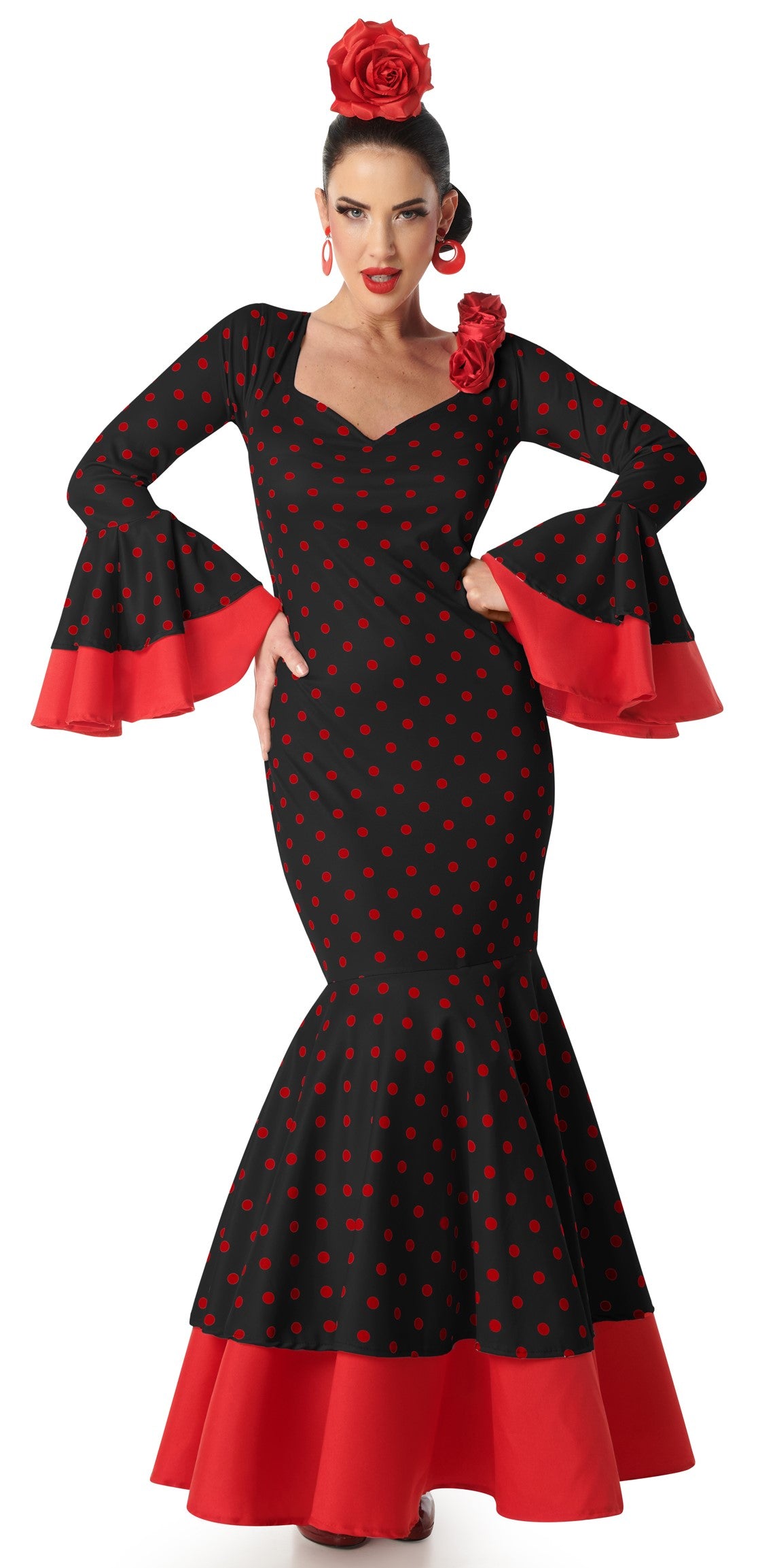 Déguisement de flamenco rouge à pois blancs pour femme