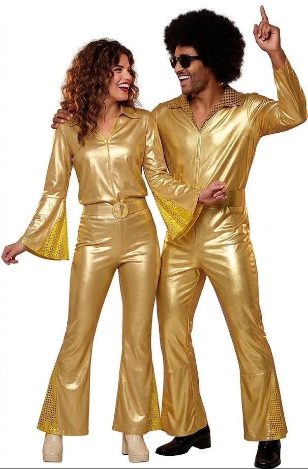 Déguisements en duo disco années 70 couleur dorée