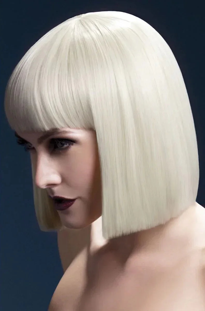 Peluca Rubia Platino Corte Bob con Flequillo Premium Pelucas Rubias Smiffys