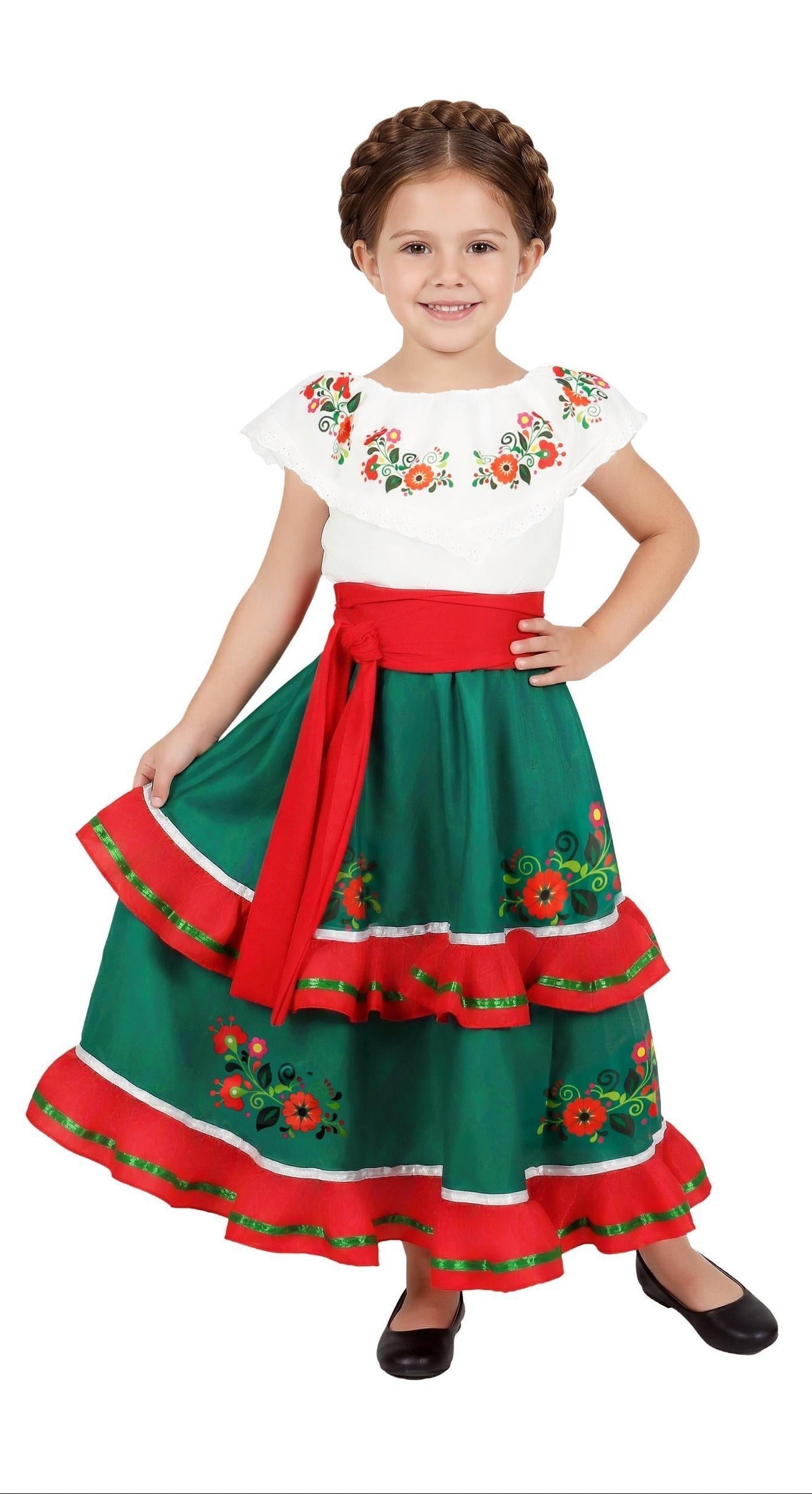 Déguisement mexicain avec jupe verte pour fille
