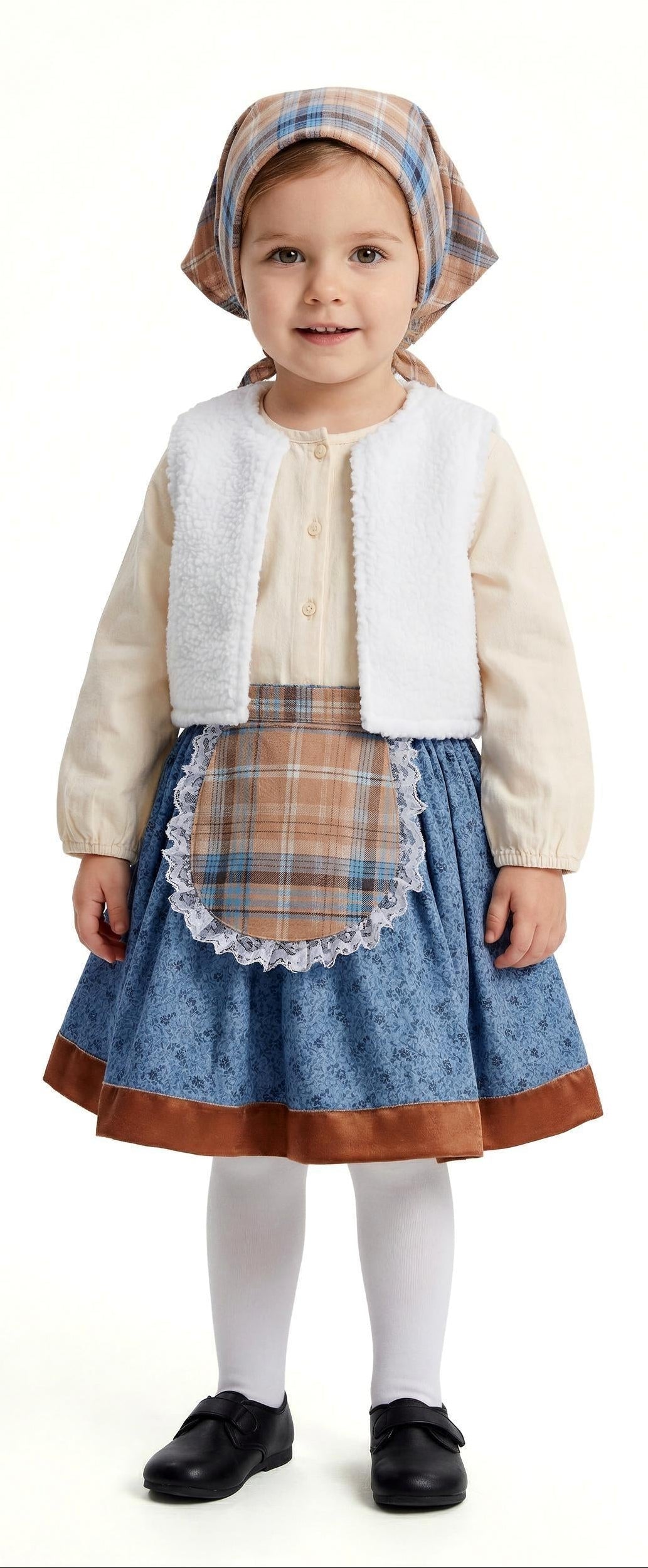 Déguisement de Bergère avec foulard à carreaux pour enfant