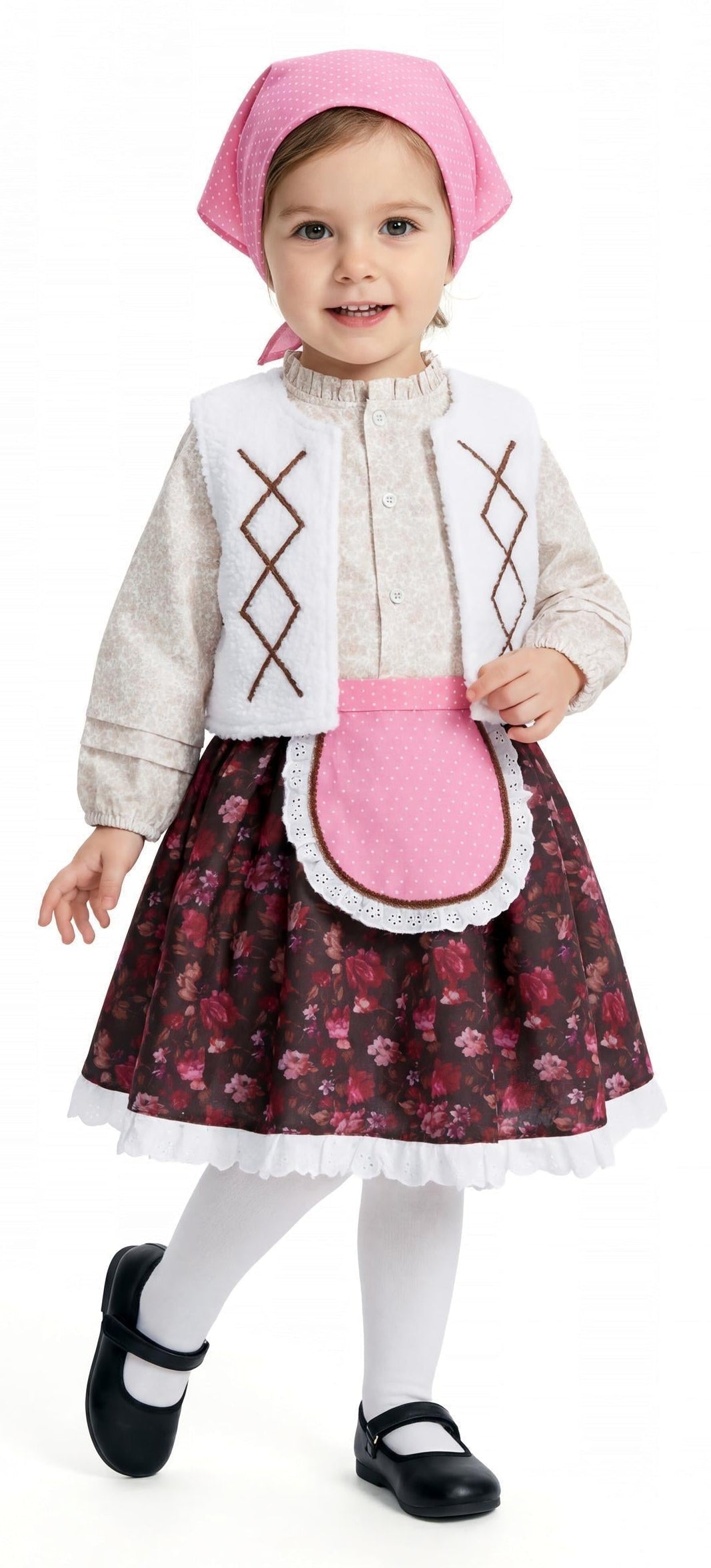 Déguisement de Bergère avec foulard rose enfant