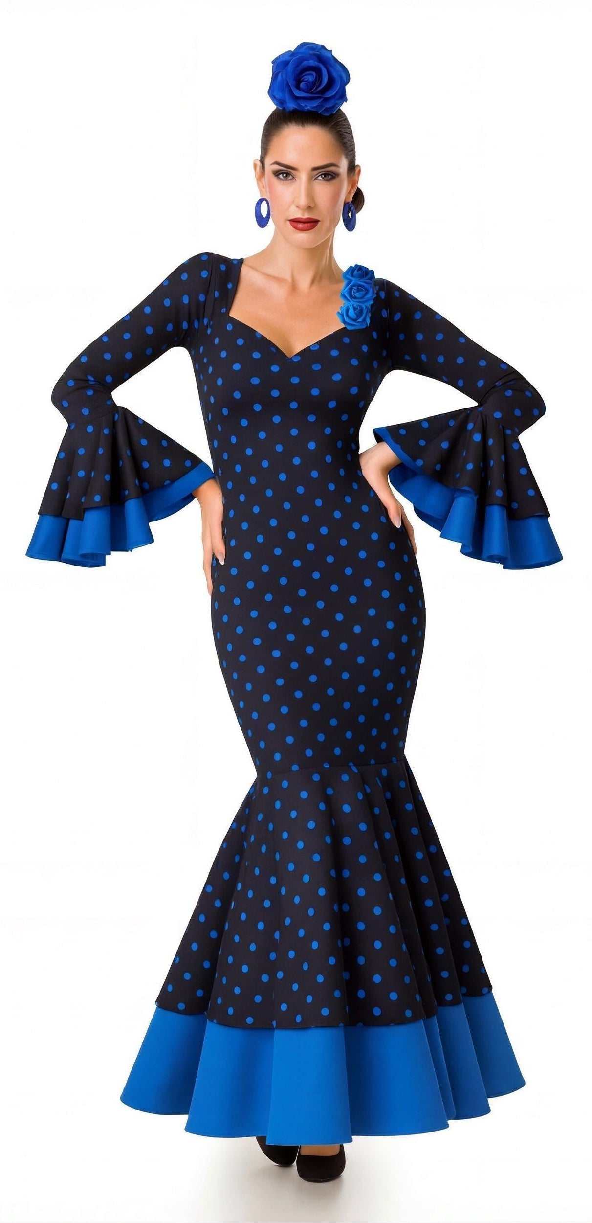 Déguisement Flamenco Élégant Bleu à Pois pour Femme