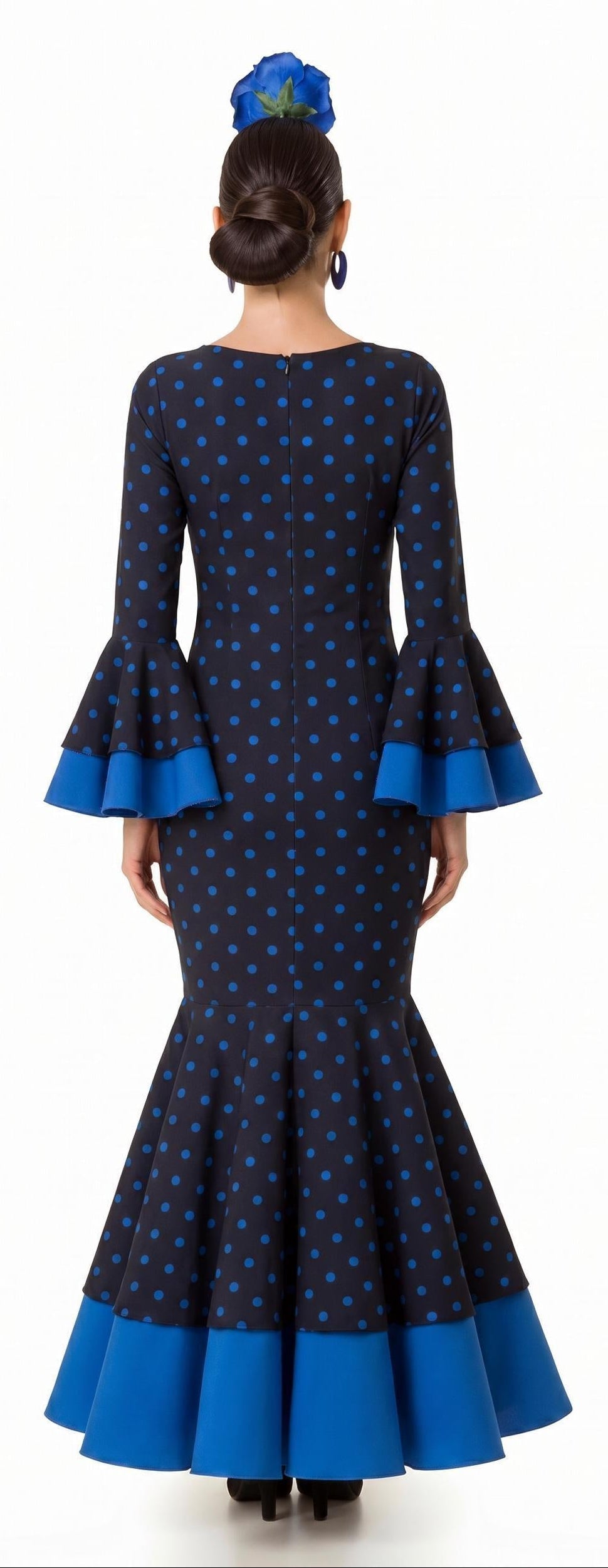 Déguisement Flamenco Élégant Bleu à Pois pour Femme