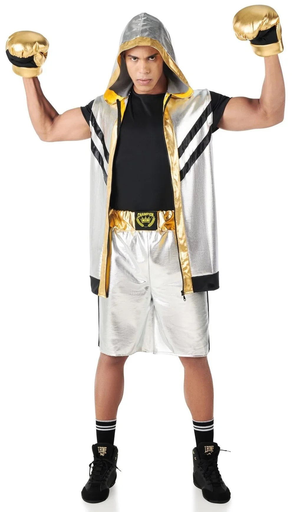 Déguisements de couple de boxeurs argentés