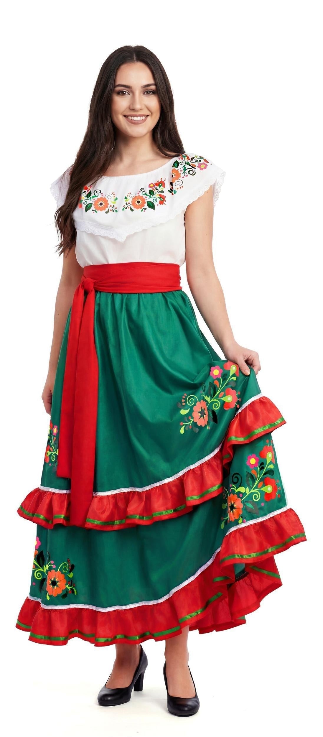 Déguisement mexicain avec jupe verte pour femme