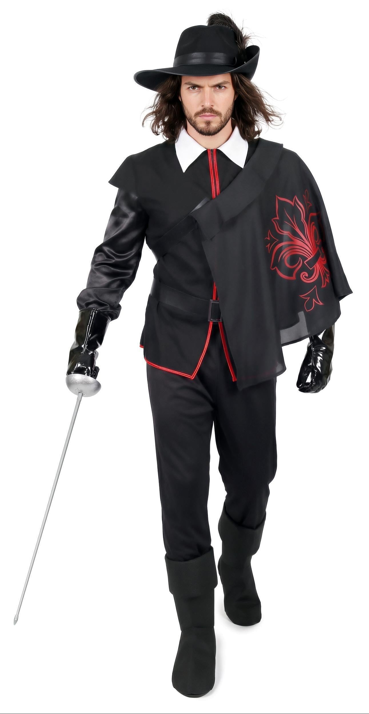 Déguisement mousquetaire noir et rouge pour homme